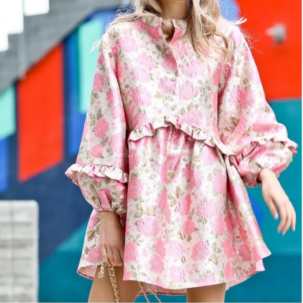 Mazik jacquard floral metallic mini dress